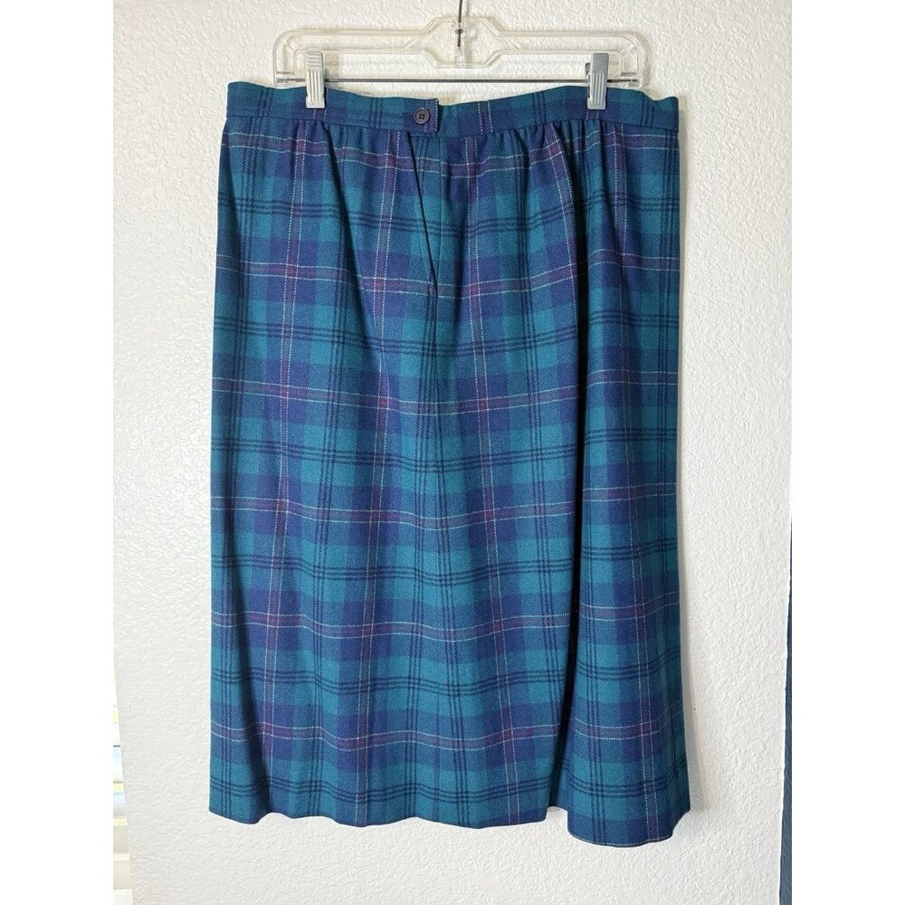 Vintage Pendleton Blue Teal Pink Tartan Plaid Skirt Size 14 - 100% Virgin Wool